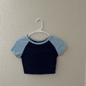 SHEIN Kids Navy and Light Blue Raglan Tee
